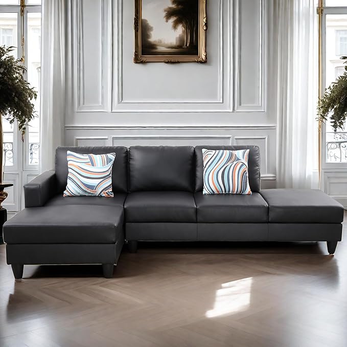 L Shaped Sectional Modern Sofa - Convertible Leather Sleeper Bed Couch Set with Reversible Chaise, Lounge Modular Cloud Couch for Living Room Apartment