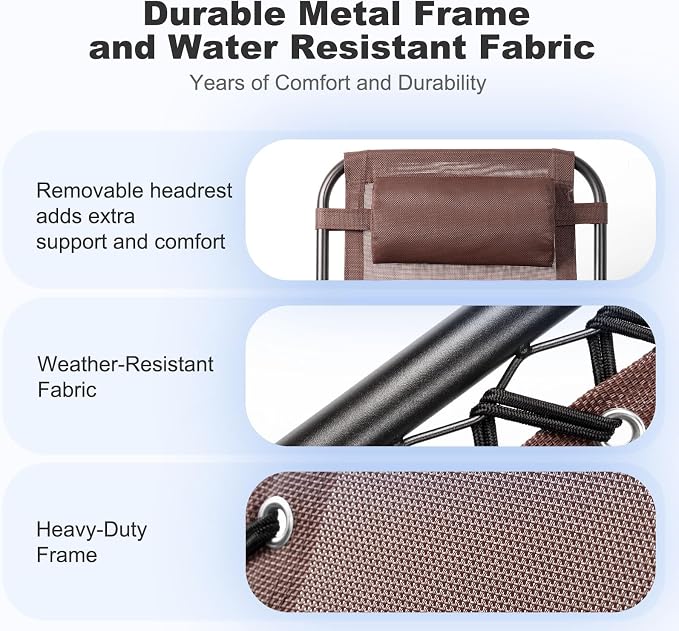 Nazhura Set of 2 Relaxing Recliners Patio Chairs Adjustable Steel Mesh Zero Gravity Lounge Chair Beach Chairs with Pillow and Cup Holder Khaki (Brown) - Image 6