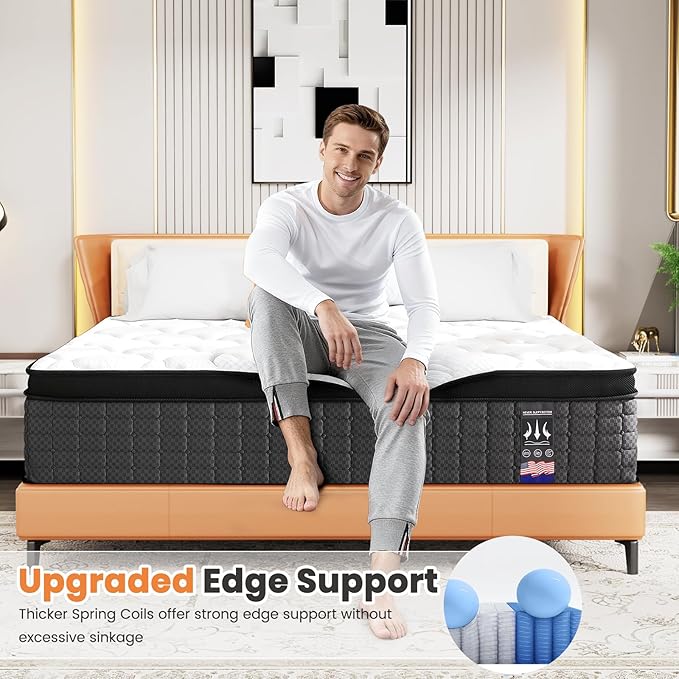 CA King Mattress 14" Hybrid Mattress - Medium-Firm Support - Made in USA - Individually Pocketed Coils & CertiPUR-US Foam - Fiberglass-Free - Bed in a Box