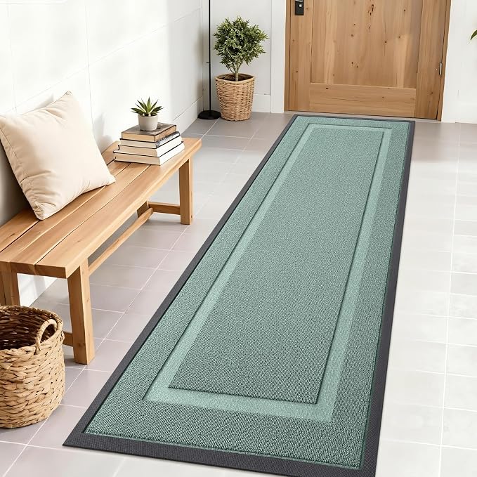 OLANLY Front Door Mat Indoor Outdoor Entrance, Waterproof All-Season, All-Weather Doormat, Sturdy Natural Rubber, Low Profile, Easy Clean Patio Porch Entryway Mat, 71x23, Grayish Green by OLANLY