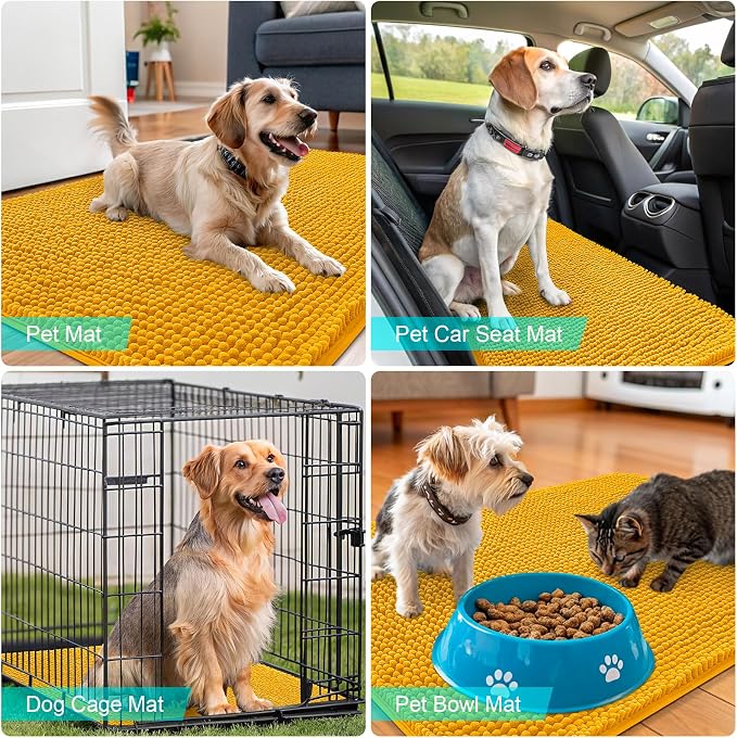 OLANLY Dog Door Mat for Muddy Paws 35x24, Absorbs Moisture and Dirt, Absorbent Non-Slip Washable Doormat, Quick Dry Chenille Mud Mat, Entry Indoor Entryway Carpet for Inside Floor, Golden Yellow - Image 7