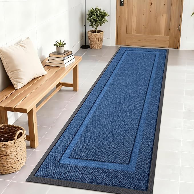 OLANLY Front Door Mat Indoor Outdoor Entrance, Waterproof All-Season, All-Weather Doormat, Sturdy Natural Rubber, Low Profile, Easy Clean Patio Porch Entryway Mat, 71x23, Navy Blue by OLANLY