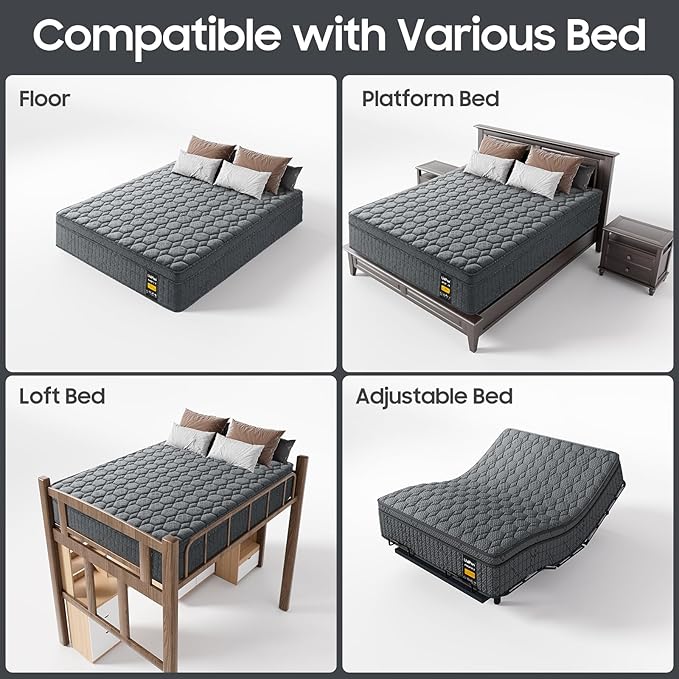 10 inch Extra Firm King Mattress, Hybrid Mattress with Extra Back and Lumbar Hip Support, Fiberglass Free, 365 Nights Trial & 10 Years Warranty, Motion Isolation
