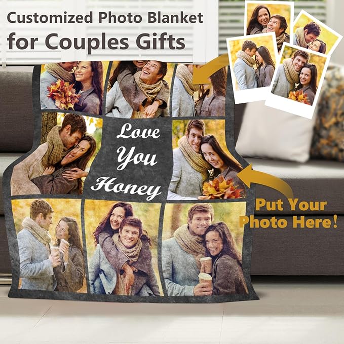 ICELIETE Custom Blanket with Picture Customized Fleece Photo Blanket for Couples Gifts Personalized Blankets and Throws Christmas Valentines Day Gifts for Boyfriend Girlfriend