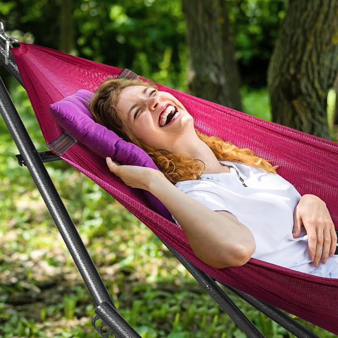 Tranquillo Universal Double Hammock with Stand Included for 2 Persons/Foldable Hammock Stand 600 lbs Capacity Portable Case - Inhouse, Outdoor, Camping, Red - Image 5