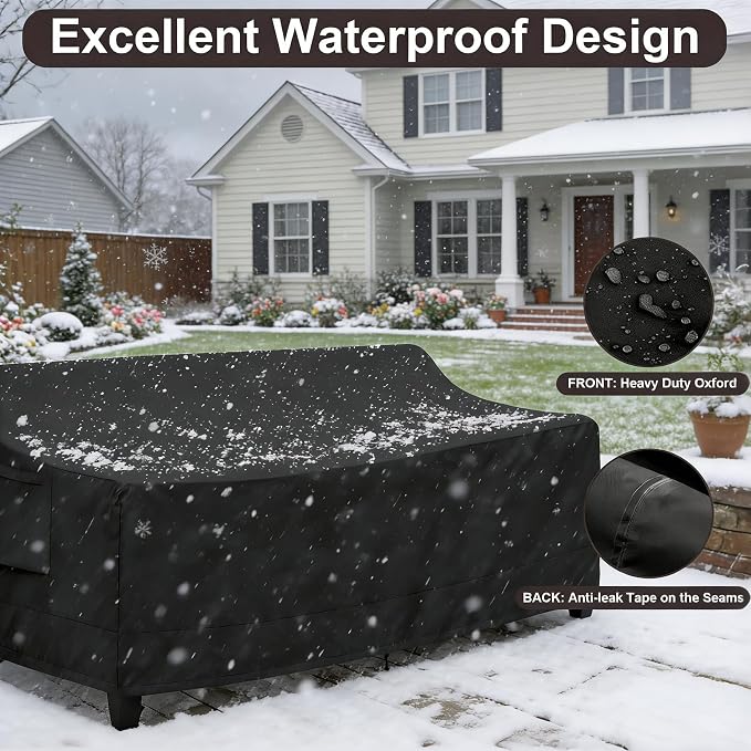 PureFit Outdoor Couch Cover Waterproof Patio Sofa Furniture Covers, 3-Seater Outdoor Cover with Air Vent and Handles, 78W x 35D x 35H Inches, Black - Image 4