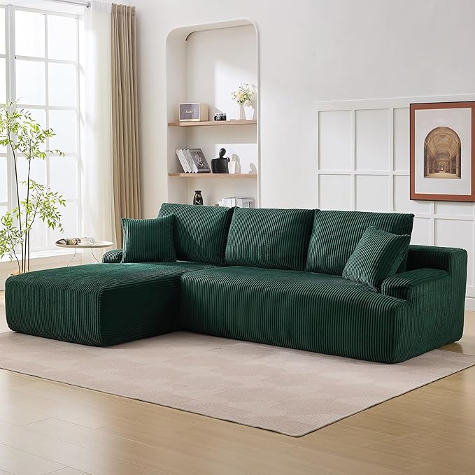 Cloud Couch Boneless l-Shape 96" Modern Sectional Comfy No Assembly Required Sleeper Modular Sofa with Corduroy Fabric Deep Seat Loveseat + Chaise Lounge Chair for Living Room