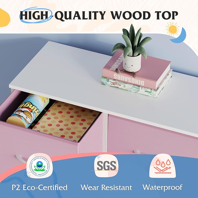 WLIVE 7 Drawer Dresser TV Stand, Entertainment Center, Media Console Table with Metal Frame and Wood Top for TV up to 45 inch, Chest of Drawers for Bedroom, Living Room, A-Pink - Image 6