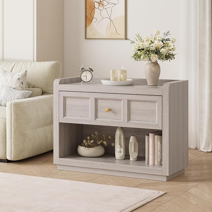 Fynar 31" Nightstands with Drawer Storage, Oversized King Size Night Stand Bedside Table, Farmhouse End Table with Round Corners for Bedroom Sofa Couch Home Office, Grey White Oak - Image 3