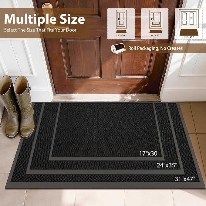 Front Door Mat Outside Entrance 32"x48" Black,Heavy-Duty Dirt Trapper Outside Welcome Mat, Non Slip Durable Rubber Entrance Doormats for Entryway Porch, Stain Resist Waterproof All-Season All-Weather - Image 2