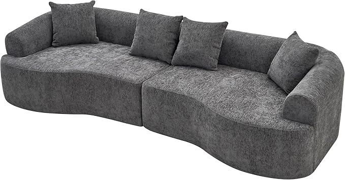 Curved Boneless Sofa Couches 4-Seat Tight Backrest Couch for Living Room Bedroom, Boneless Cloud Sofa with 4 Pillows, Floor Sofa in A Box No Assembly Required