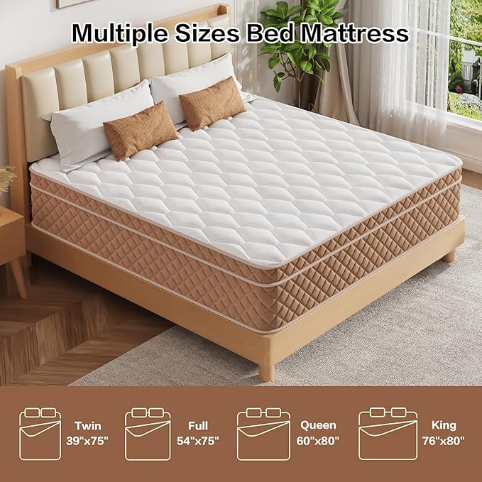 Full Mattress 14 inch, Medium Firm Hybrid Mattress with Memory Foam, Fiberglass Free, Strengthen Edge Suppor, CertiPUR-US Certified Safe Foams & Fabric, Full Size Mattress in a Box