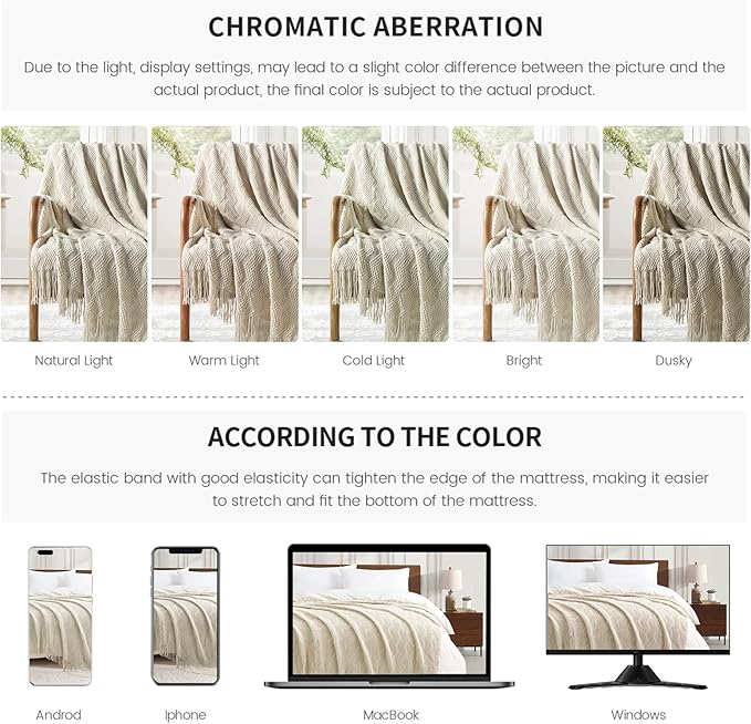 BOURINA Beige Throw Blanket 50x60 Inches Throw Textured Solid Soft Ripple Throws and Blankets for Sofa or Bed Knitted Decorative Throw
