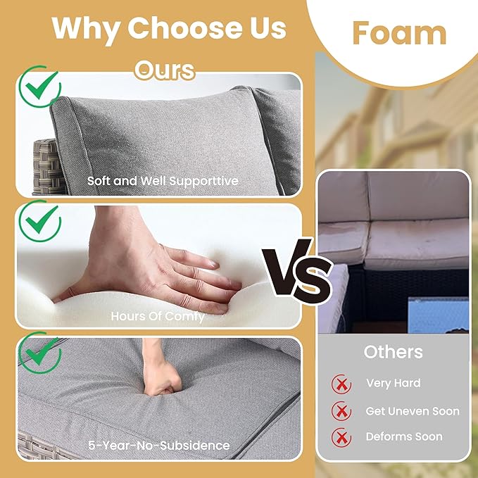 HOOOWOOO Outdoor Sectional Furniture Set with Fire Pit Table,9 Pieces Wicker Patio Conversation Sets,L Shape All Weather Outside Couch Sofa Set with Swivel Chairs Solar Table Ottoman,Charcoal Gray