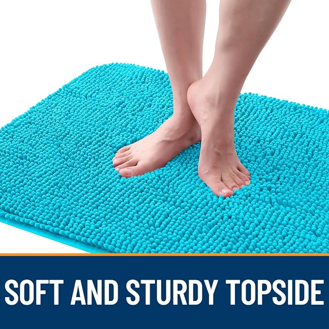 OLANLY Dog Door Mat for Muddy Paws 47x17, Absorbs Moisture and Dirt, Absorbent Non-Slip Washable Doormat, Quick Dry Chenille Mud Mat for Dogs, Entry Indoor Entryway Carpet for Inside Floor, Aqua Blue - Image 4