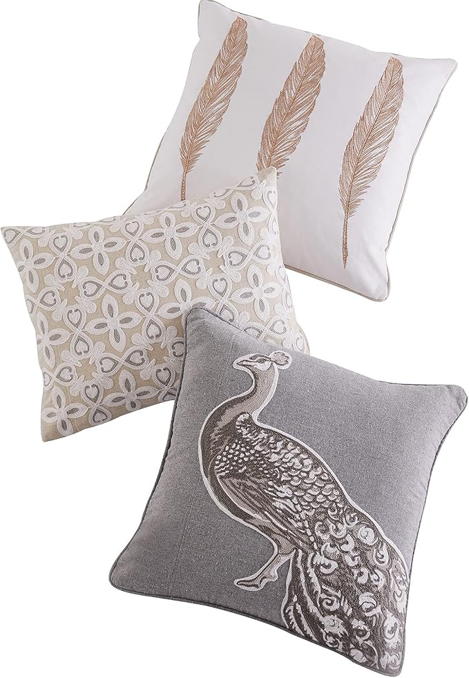 Levtex Home - Pisa - Decorative Pillow (18X18in.) - Peacock - Grey, Charcoal and White