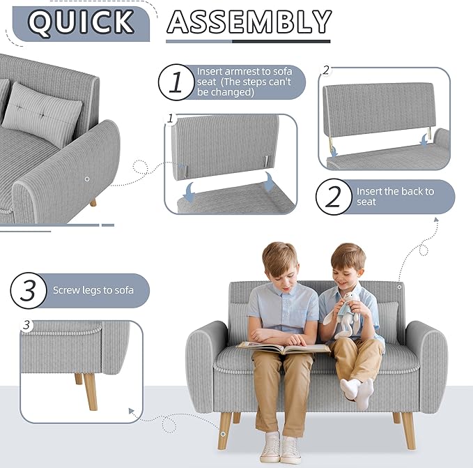 Shintenchi Small Modern Loveseat Couch Sofa, Mid Century Fabric Upholstered 2-Seat Sofa Couch Love Seats Furniture for Small Space,Living Room,Studio,Apartment with 2 Pillows,Light Grey