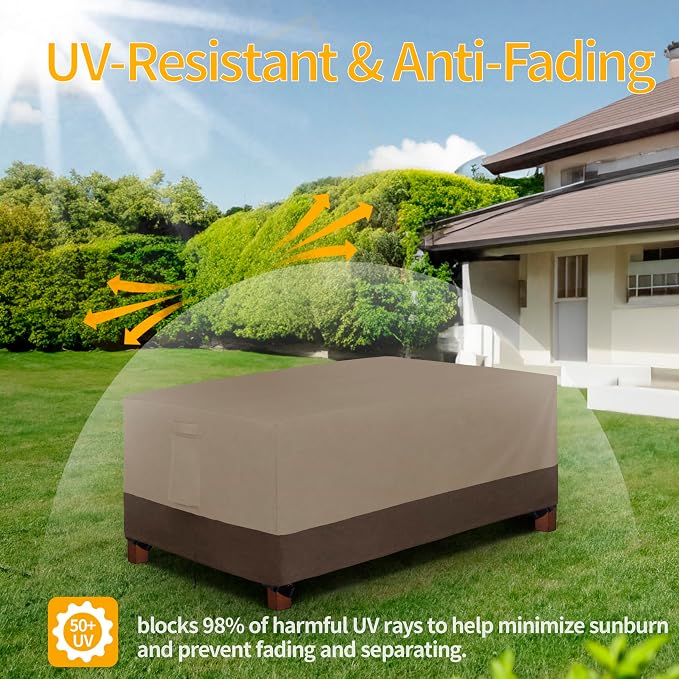 Easy-Going 600D Heavy Duty Rectangular Table Cover UV Resistant and Waterproof Outdoor Lawn Patio Furniture Cover (72" Lx44 Wx23 H, Camel/Dark Brown) - Image 6