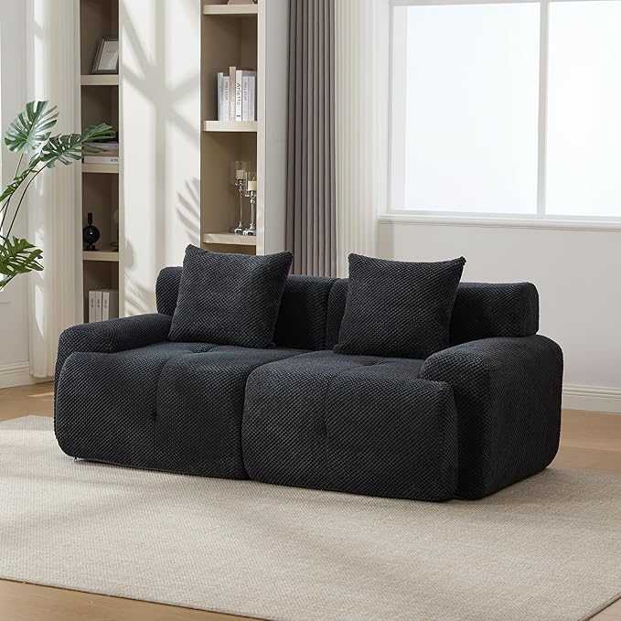 135" U-Shaped Compressed Sectional Cloud Sofa, Flannel Upholstered Modular Tufted Sofa with 6 Pieces, Symmetrical Boneless Foam Modular Cloud Couches for Living Room
