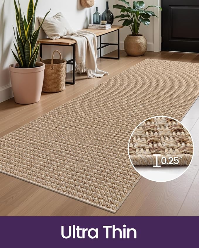 DEXI Hallway Runner Rug 3.3x6.7, Woven Braided Farmhouse Runner Carpet Indoor, Absorbent Thin Long Entryway Runners for Kitchen, Laundry Room, Patio Entrance, Checkered Beige - Image 5