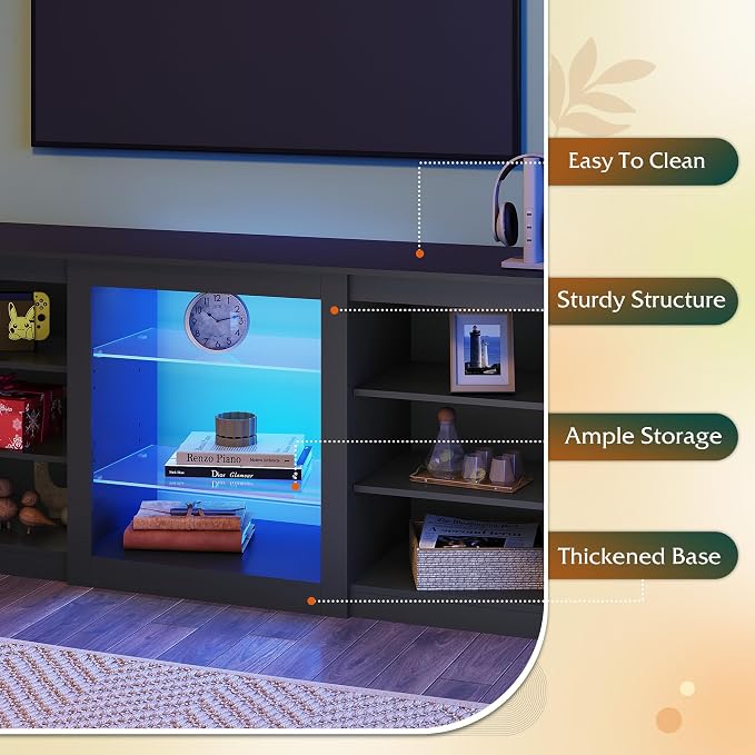 WLIVE Modern TV Stand for 65 Inch TV, Entertainment Center with Adjustable Open Shelves & RGB LED Lights, Sturdy Media Console for Living Room, Bedroom,Gaming (Black) - Image 6