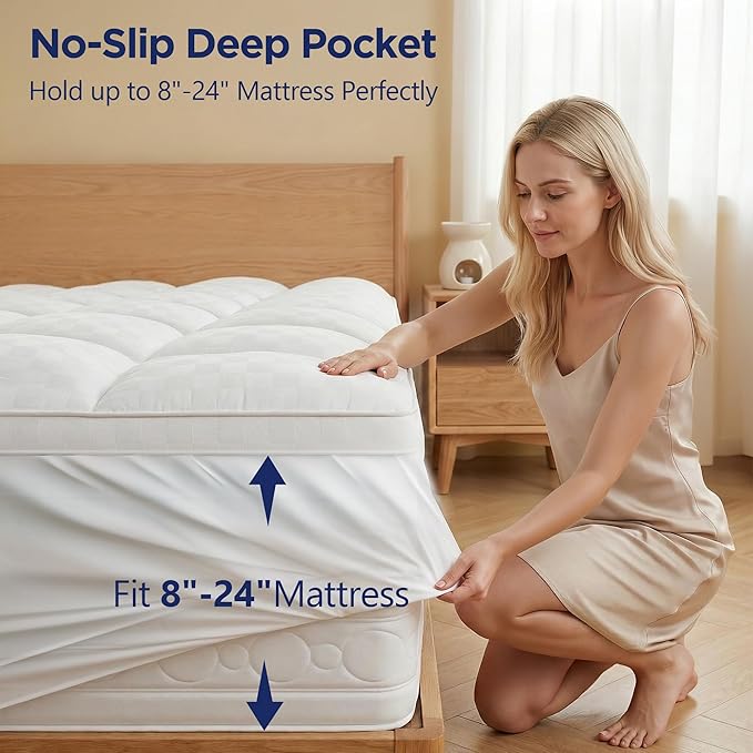 Dual Layer 4 Inch Memory Foam Mattress Topper Full, 2 Inch Gel Infused Memory Foam and 2 Inch Down Alternative Pillow Top Mattress Pad Cover, Medium Firm for Back Pain & Side Sleep