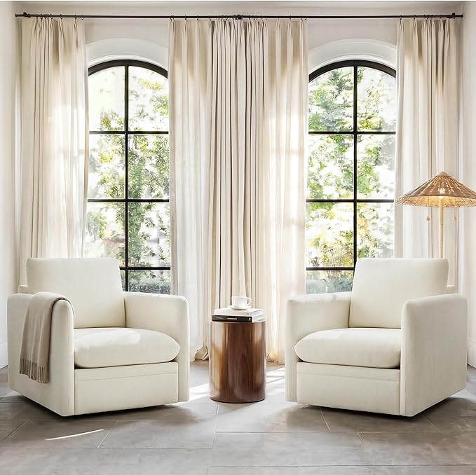 360° Swivel Accent Chair,Upholstered Armchair with Deep Seat, Sturdy Metal Base for Living Room,Nursery,Bedroom,Linen