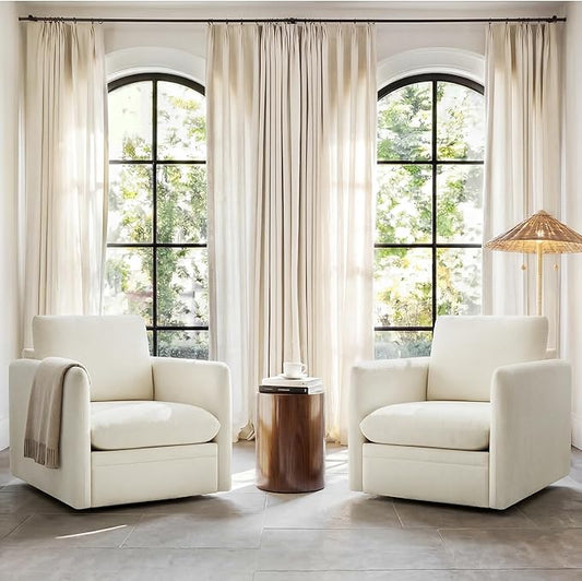360° Swivel Accent Chair Set of 2,Upholstered Armchair with Deep Seat, Sturdy Metal Base for Living Room,Nursery,Bedroom,Linen