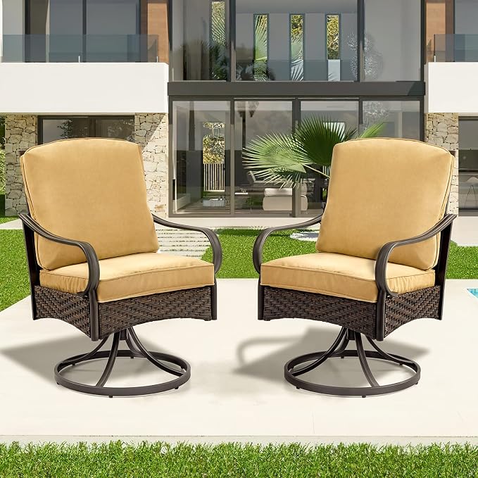 EROMMY Patio Swivel Chairs Set of 2, Outdoor Swivel Chairs with Cushion, Patio Dining Chairs for Garden, Patio, Backyard and Balcony, Khaki - Image 9