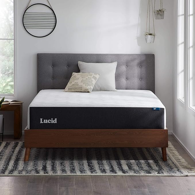 Lucid 12 Inch Memory Foam Mattress - Medium Plush Feel - Infused with Refreshing Bamboo Charcoal and Cooling Gel - Bed in a Box - Temperature Regulating - Pressure Relief - Breathable - Twin XL Size