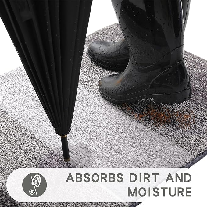 Kitinjoy Indoor Outdoor Door Mat, 48x30 Non-Slip Absorbent Dirt Trapper, Low-Profile Washable Inside Entrance Front Floor Mat, Sturdy Soft Entry Doormats for Entryway, Light Grey - Image 2