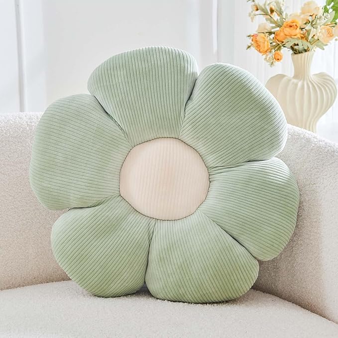 Kcvvcr Sage Green Flower Pillow, 19.6" Cute Flower Shaped Floor Pillow, Aesthetic Floral Plush Daisy Decorative Throw Pillows for Bed Sofa Couch