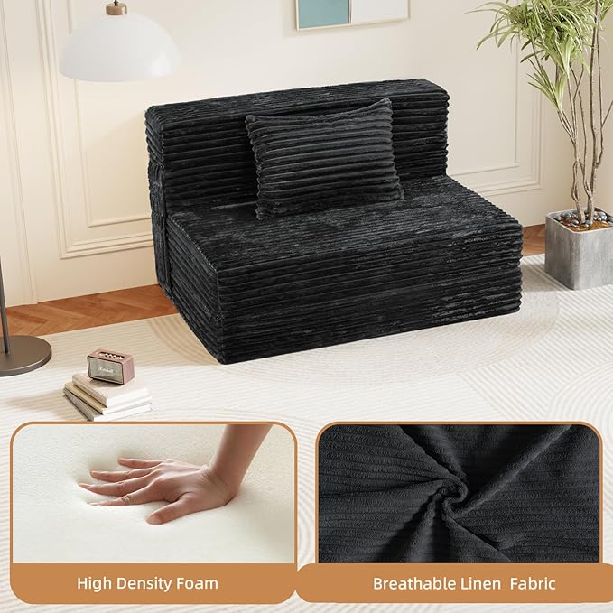 Convertible Foldable Sofa Bed Queen - 4 in 1 Sleeper Chair with Pillow, Fold Out Couch, High-Density Foam Floor Mattress, Space-Saving Futon for Living Dorm Guest Room and Office, Grey