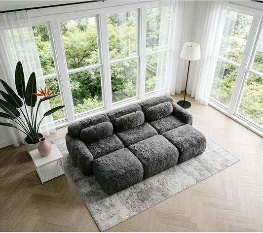 114.7" Sectional Sofa Bed, 6-Seater Modular Sleeper Boneless Couch with Movable Ottoman, Plush Convertible Sofa Set Deep Seat Couches for Living Room, Bedroom and Apartment, Dark Grey
