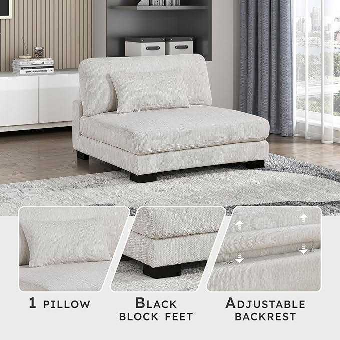Lexicon Modular Sectional Sofa for Living Room, Textured Microfiber Armless Chair with Pillow, Units of Modular Sectional Couch, Upholstered Chair for Customizable Sectional Sofa Couch, Beige