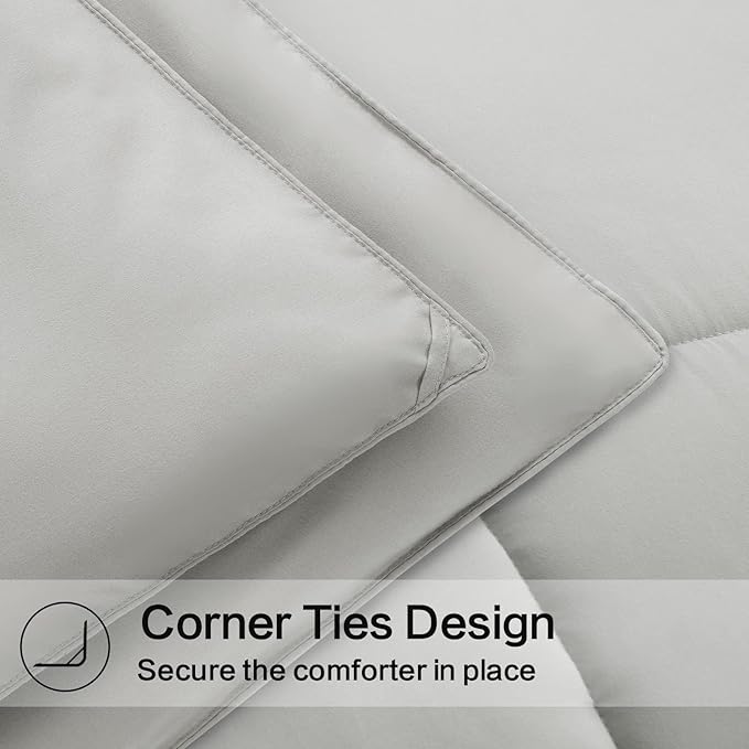 EASELAND King Size Down Alternative Comforter - Quilted Duvet Insert for All Seasons, Soft Lightweight with Corner Tabs, Summer Winter Warm Bedding, Light Grey 90x102 Inches