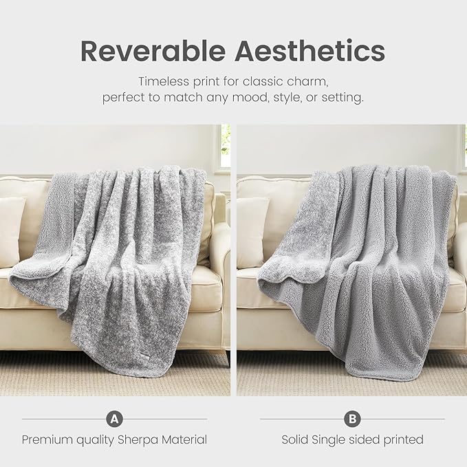 Cozy Bliss Luxury Sherpa Throw Blanket for Couch, Premium Reversible Plush Thick Throw, Warm Cozy Soft Blanket for Home and Gifts (Mottled Grey, 60" x 80")