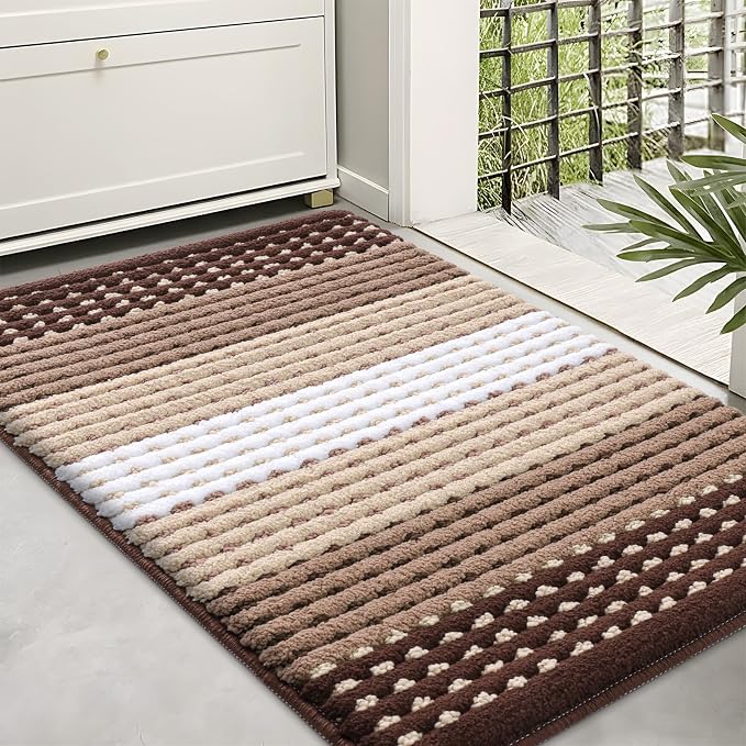 Kitinjoy Indoor Outdoor Door Mat, 36x24 Non-Slip Absorbent Dirt Trapper, Low-Profile Washable Inside Entrance Front Floor Mat, Sturdy Soft Entry Dotted Ombre Doormats for Entryway, Brown by Kitinjoy