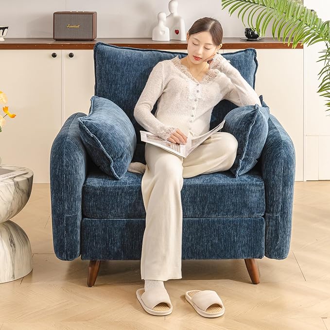 Rexulqo Oversized Accent Chair with Ottoman,All Seats Storage,Comfy Big Armchair,24.5'' Deep Seat,Upholstered Living Room Chairs,Reading Chair,Lounge Chair for Bedroom,Office,Chenille,Blue