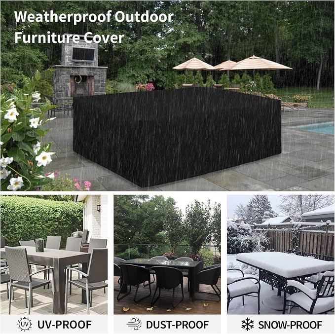 Easy-Going 600D Heavy Duty Patio Furniture Cover, Outdoor Rectangular Table and Chair Set Cover, Waterproof Outdoor Sectional Set Cover (90" L x 64" W x 28" H, Black) - Image 6