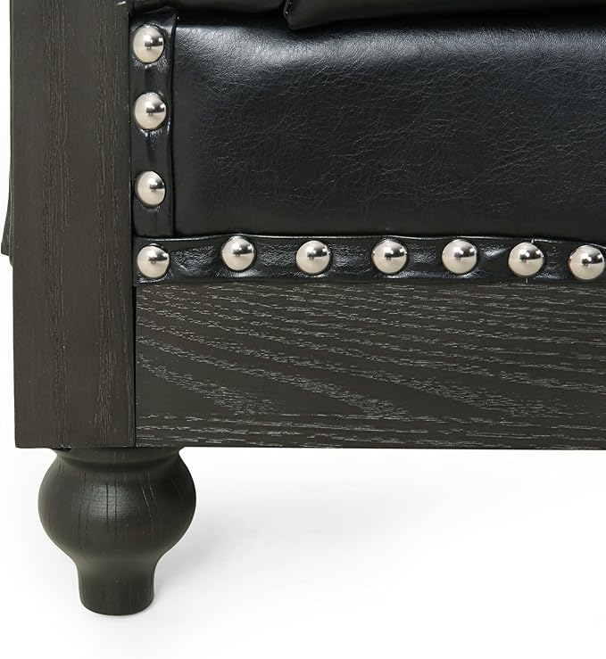 Merax PU Chesterfield Sofa, Retro Upholstered 3 Seater Leather Couch Rolled Arm for Living Room Bedroom Office, Black