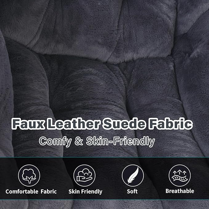 Lazy Chair with Ottoman, Modern Accent Chair Lounge Leisure Sofa Chair with Armrests, Reading Chair and Folding Footstool for Living Room, Bedroom, Office, Plush Navy
