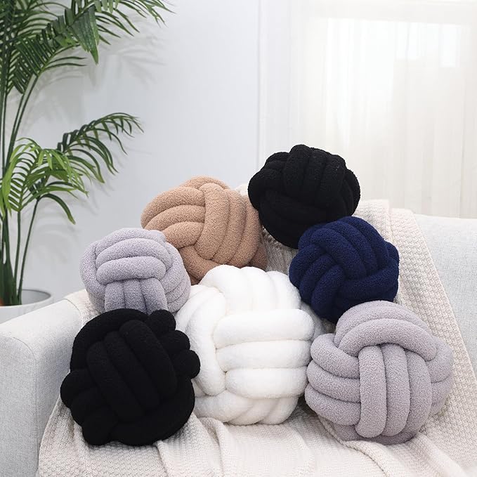 Petrella Knot Pillow Throw Pillows Ball Round Throw Pillows Home Decor Cushion Decorative Aesthetic Black 11inch