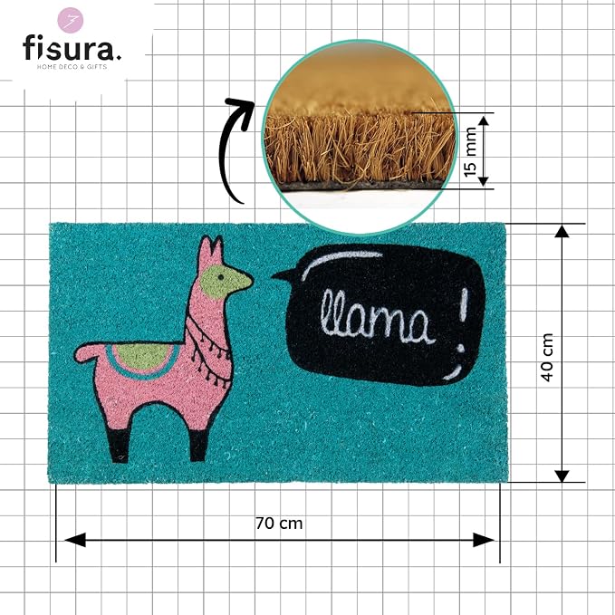 Fisura – Original Coconut Fiber Doormat with Non-Slip PVC Base. Hand-Painted Entrance Mat in Blue and Llama Design. Size 30 x 18 in, Perfect for Doors, Home Décor, and Gifts. - Image 7