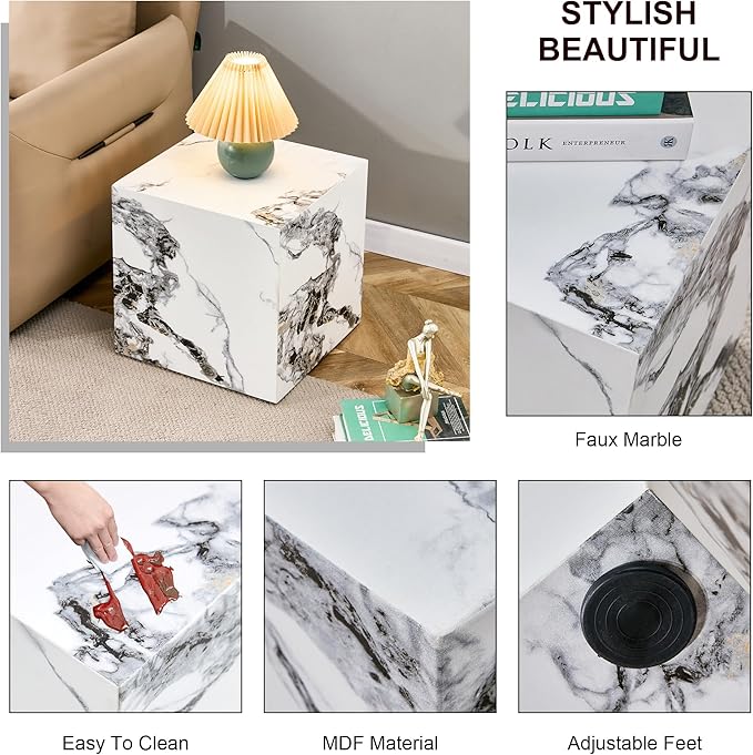 Cube End Table Wood Grain,Modern Side Table for Living Room,Contemporary Nightstand Table Sofa Table for Home,No Assembly