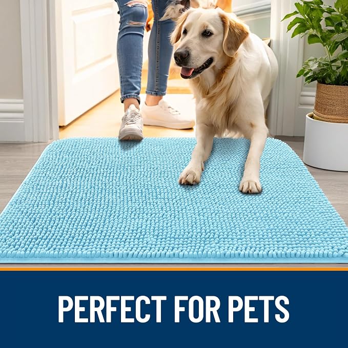 OLANLY Dog Door Mat for Muddy Paws 70x24, Absorbs Moisture and Dirt, Absorbent Non-Slip Washable Doormat, Quick Dry Chenille Mud Mat for Dogs, Entry Indoor Entryway Carpet for Inside Floor, Blue - Image 6