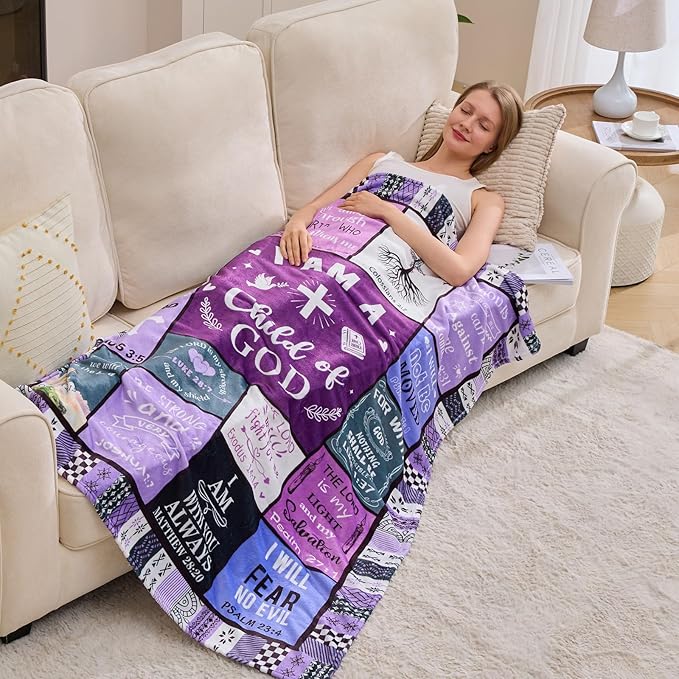 Christian Gifts for Women, Birthday Gift for Women, I Am a Child of God Blanket, Inspirational Gifts for Christians Sister, Friend, Daughter, Mom, Baptism Gifts for Girl Throw Blanket 50''x60'' Purple