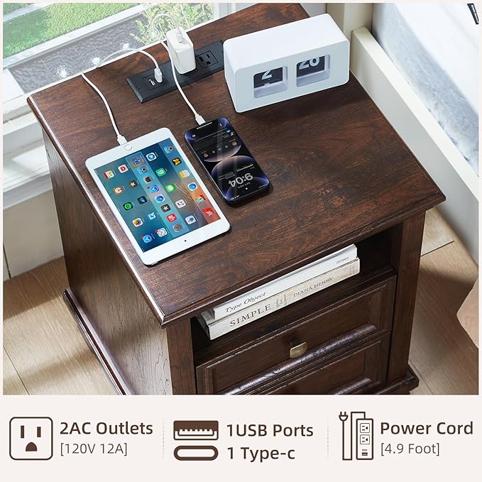 SAVOR LIFE Farmhouse Bedroom Dresser and Nightstand Set, 5 Drawer Dresser & 2 Drawer Nightstand Set, Rustic Wood Bedroom Furniture Set for Home, Walnut