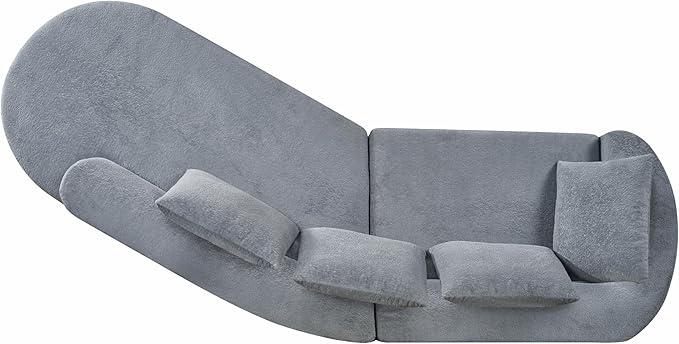 Merax 116" Curved Polyester Sectional Sofa, Modern Pearl Upholstery 3 Seat Cloud Couch with Chaise Lounge & 4 Pillows for Living Room, Light Gray