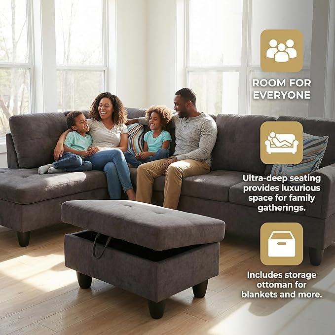 3-Piece L-Shaped Modular Leather Sofa – Convertible Sectional Couch with Movable Chaise & Storage Ottoman, Multi-Scene Use for Living Room, Apartment & Office, Dark Brown